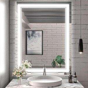 LED Bathroom Mirror with Lights, 28 x 36 Inch Front Lighted Vanity Mirror, HD